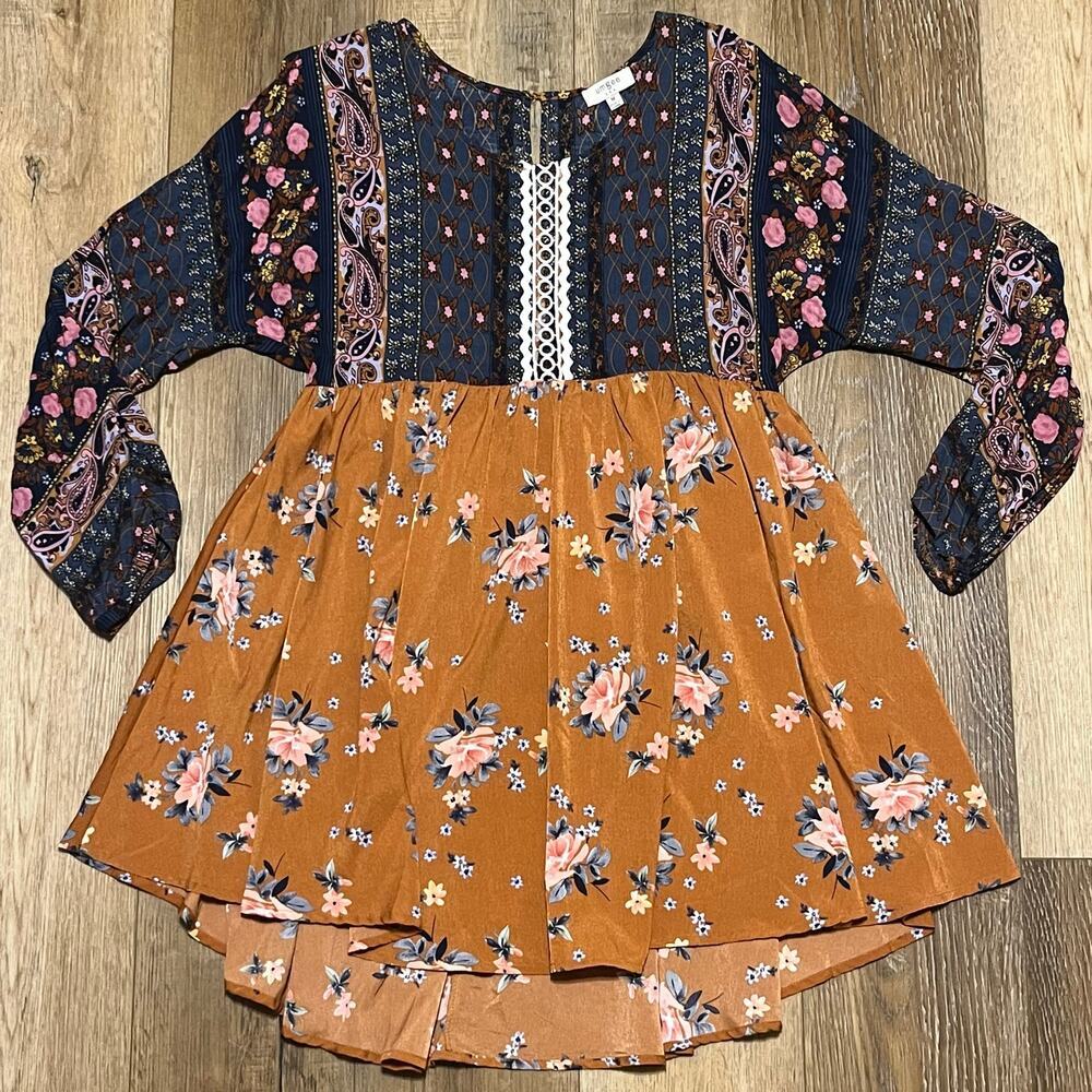 Umgee Womens Babydoll Tunic Dress M Flowy Sleeve Boho Peasant Hippie Floral EUC - Picture 2 of 6